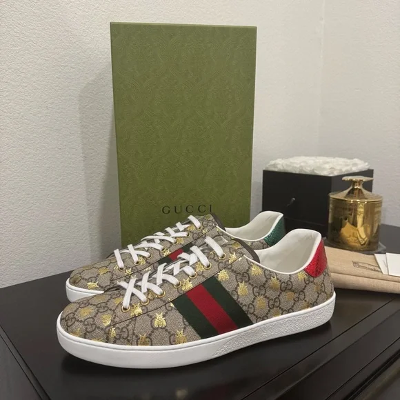 Gucci Ace GG Supreme Bees Sneaker Brown Multi 12.5 - Picture 1 of 8